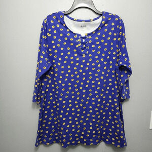 Blair women's blouse top tunic size XL blue floral scalloped hem